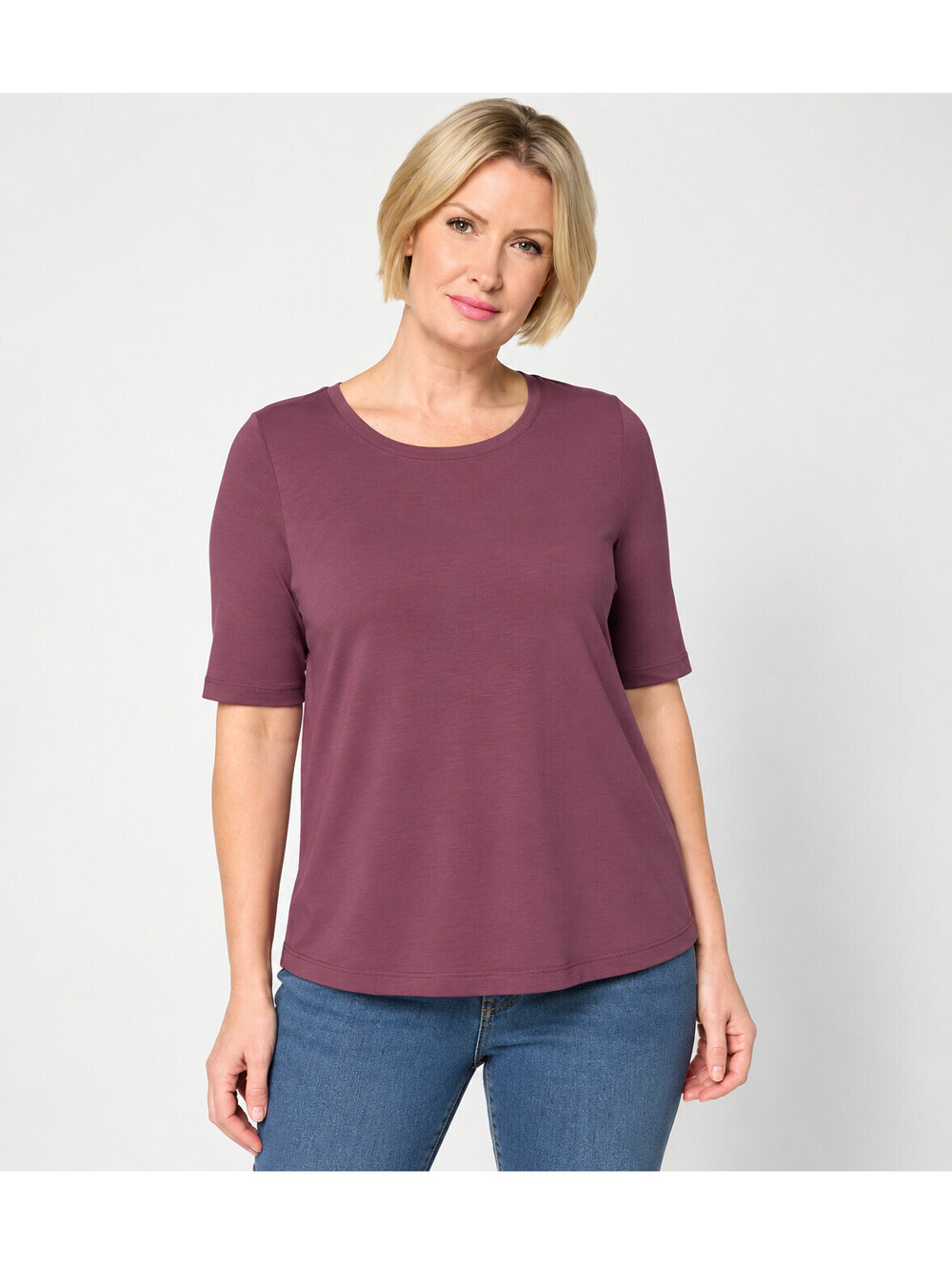 AnyBody Cozy Knit Jersey and Waffle Mixed Pullover Tee Rose Taupe, Medium